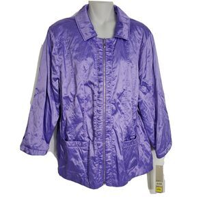 Laura Ashley Womens Jacket Sz XL Purple Sky Light Weight Lined Metallic Crinkle